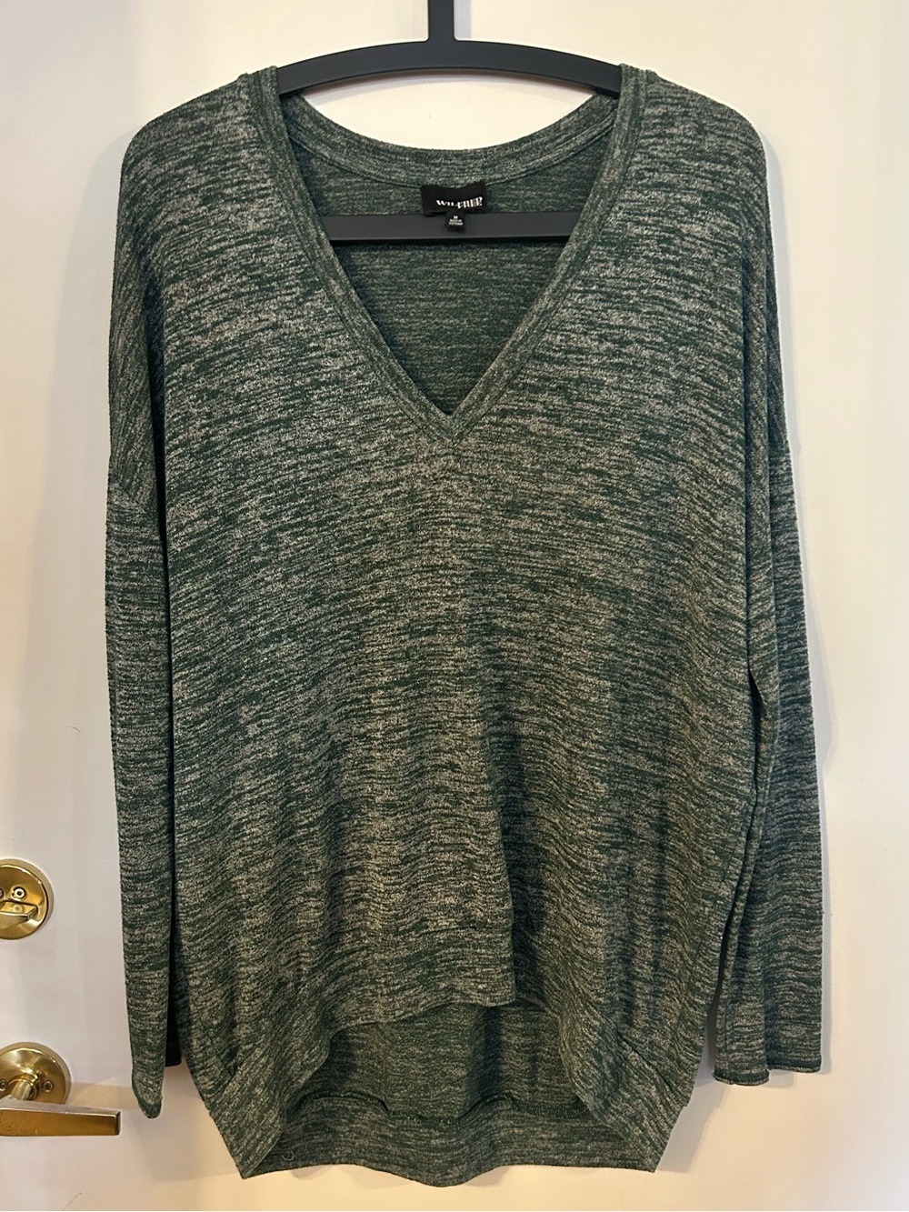 Wilfred Free Heathered Green Grey and Black V-Neck Lightweight Sweater Size M